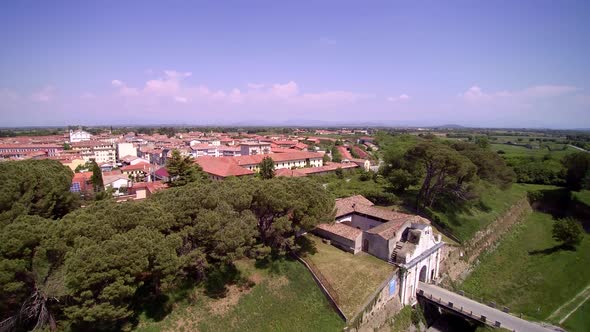 Italian city, Aerial view, sunny weather and blue sky