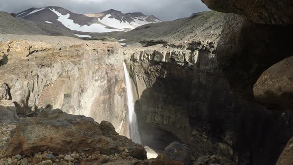 Waterfall on Dangerous Canyon. Mutnovsky Volcano, Kamchatka Peninsula