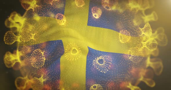 Sweden Flag With Coronavirus Microbe Centered 4K alt
