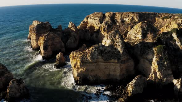 Beach cliffs Portugal aerial view.