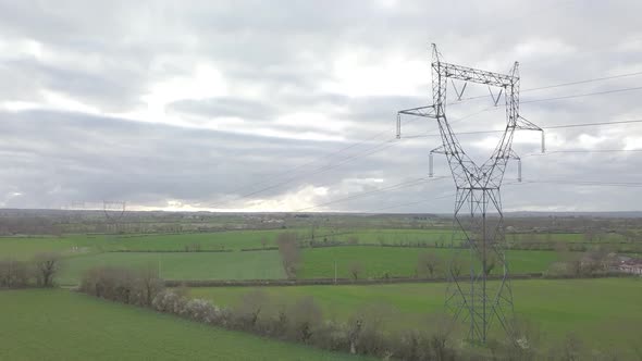 High Voltage Electric Power Lines in the landscape 4K