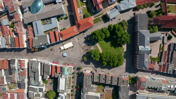 Aerial Birds Eye Overhead Top Down View Small Square with Trees in City Centre alt