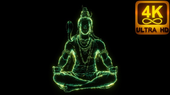 Hindu Shiva Glowing Releasing Green Energy In the Dark 3D Yoga Pattern Art Psychedelic Divine Loop alt