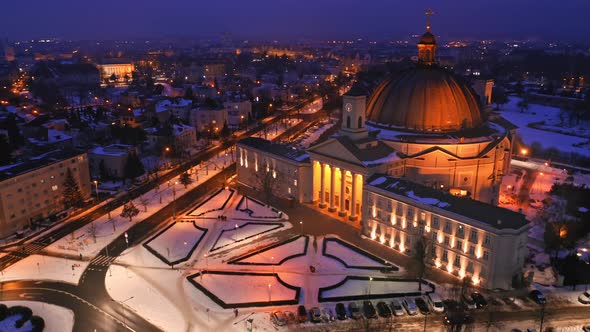 Basilica of st. Vincent de Paul at night, Bydgoszcz, Poland alt