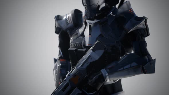 Futuristic Soldier in Steel Armor with the Cyber Punk Gun alt