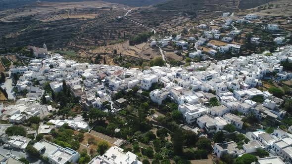 Village of Lefkes on the island of Paros in the Cyclades in Greece from the sky alt