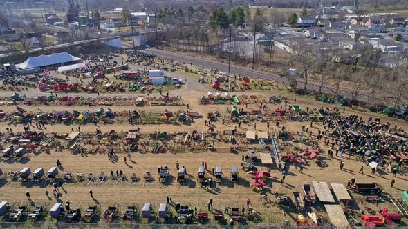 Aerial View of an Amish Mud Sale in Pennsylvania Selling Amish Products alt