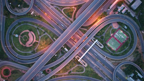 Stunning night aerial view drone shot above interchange alt