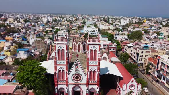 Drone shot of Basilica of the Sacred Heart of Jesus, situated on the south boulevard of Pondicherry alt