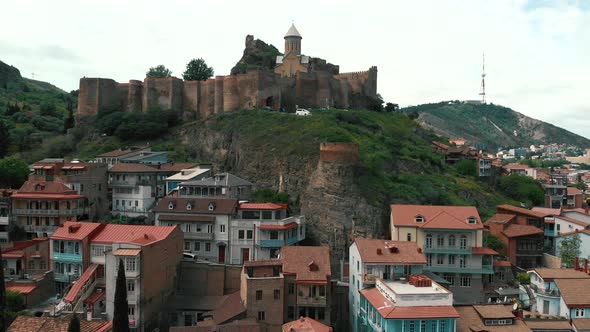 Aerial Up Shot of the Historic Center of Tbilisi