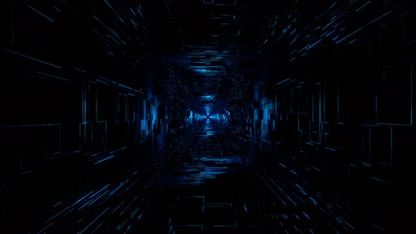 Flight Into Cosmic Web Structure, Neon Blue Square Sci-fi Tunnel alt