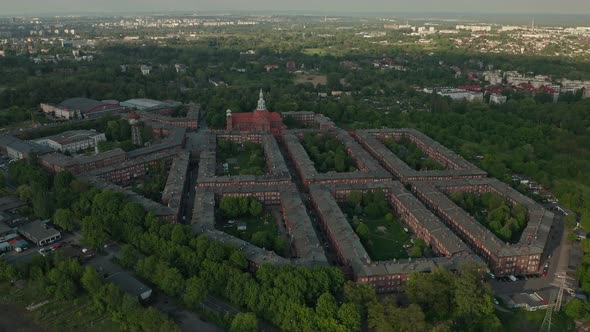 Panorama Of The Historic Redbrick Apartments And Saint Anne’s Church At Nikiszowiec, Katowice, Polan alt