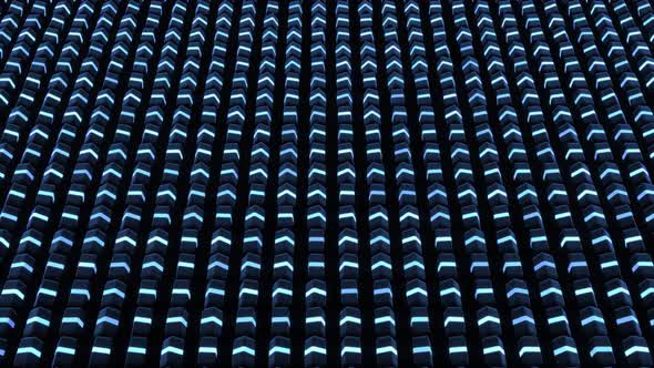 Abstract Loop Background with Cubes Lined Up in Rows on a Plane Blue Neon Lighting of Cubes Smooth alt
