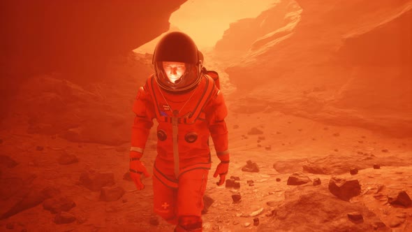 Astronaut Explores The Red Planet Mars