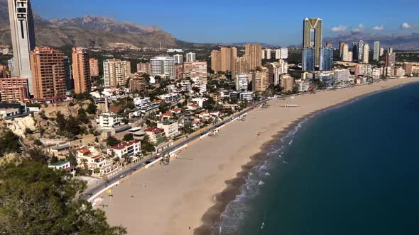 Time-Lapse overlooking the Beautiful Playa Levante beach in Benidorm a seaside resort in Spain