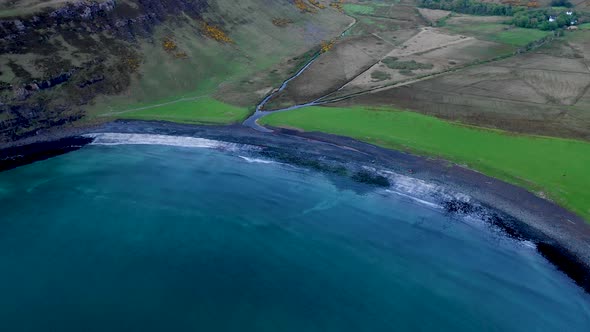 Aerial view of Talisker bay in the Isle of Skye, Scotland