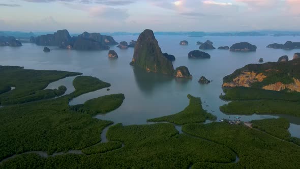Sametnangshe View of Mountains in Phangnga Bay with Mangrove Forest in Andaman Sea Thailand alt