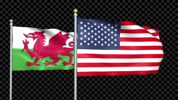 Wales And United States Two Countries Flags Waving alt