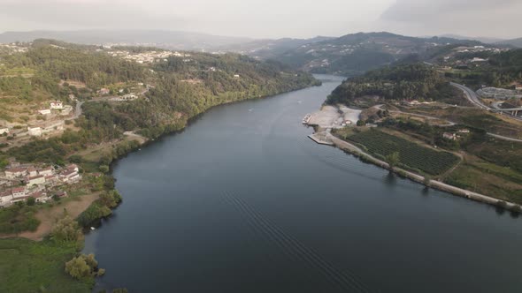 Aerial panoramic view of a beautiful Douro valley. Entre-Os-Rios. Portugal