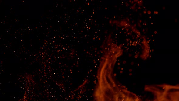 Super Slow Motion Shot of Fire and Sparks Isolated on Black Background at 1000Fps alt
