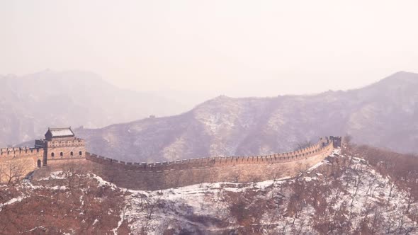 China Famous Landmark Great Wall and Mountains in Winter