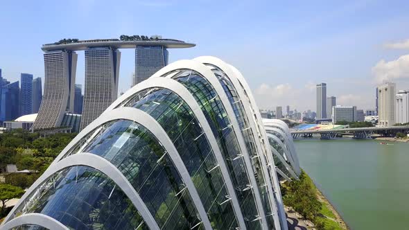 Aerial View of Cloud Forest Dome and Flower Dome at the Gardens by the Bay, Singapore
