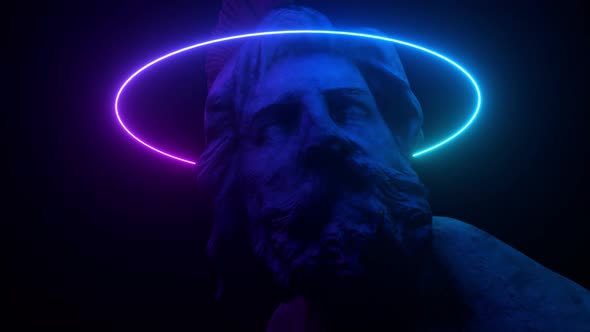 Philopoemen Sculpture Illuminated By Neon Light alt