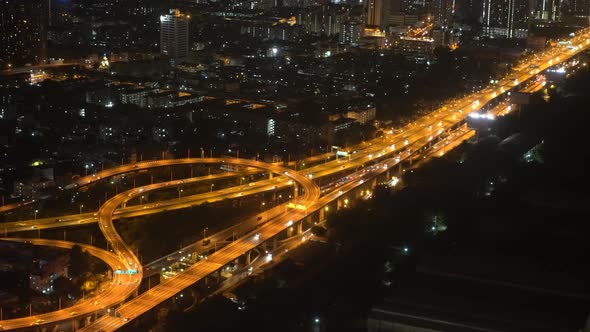 Urban Landscape, Urban Style. Traffic at Night on The Bridge, Aerial View alt