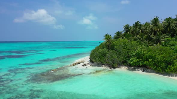 Aerial nature of perfect resort beach vacation by blue ocean with clean sand background of a daytrip alt
