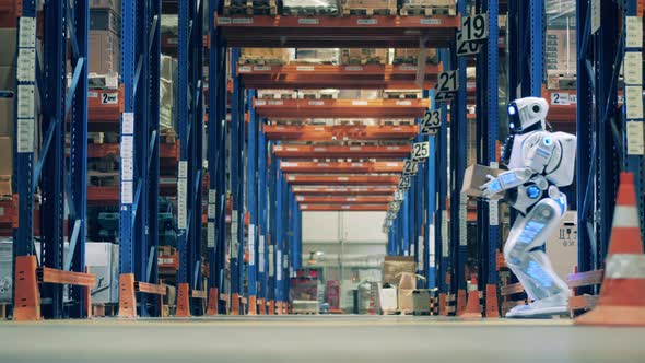 Warehouse Worker Checking Robot Tasks alt