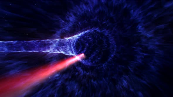 Animation of a warp tunnel in outer space travelling at the speed of light. alt