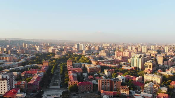 Aerial Panning View Yerevan City Panorama alt