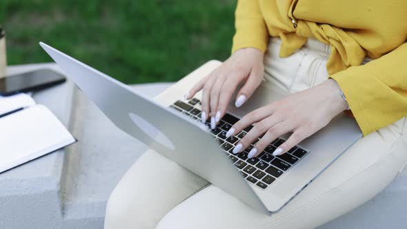 Female Hands of Business Woman Professional User Worker Using Typing on Laptop Notebook KKeyboard