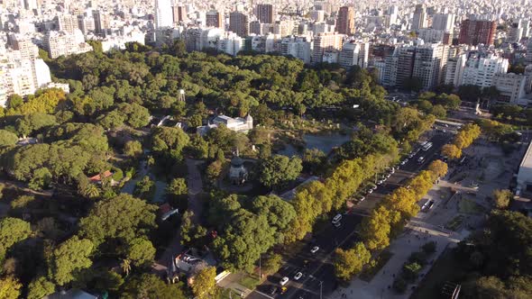 Buenos Aires Eco-Park, Palermo district, Argentina. Aerial drone view alt