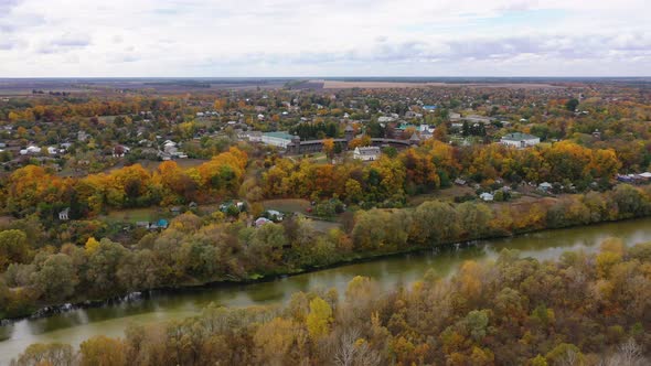 Aerial View of Baturyn Fortress with the Seym River in Chernihiv Oblast of Ukraine alt