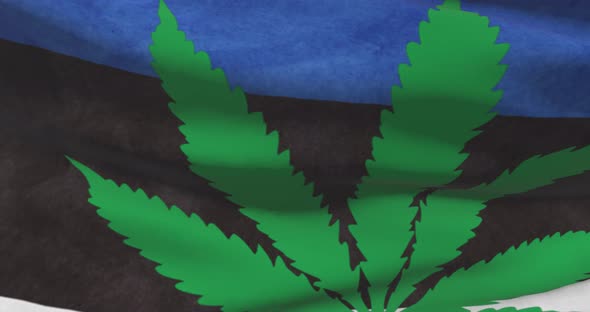 Estonia national flag with cannabis leaf. Legal status of medical marijuana in country alt