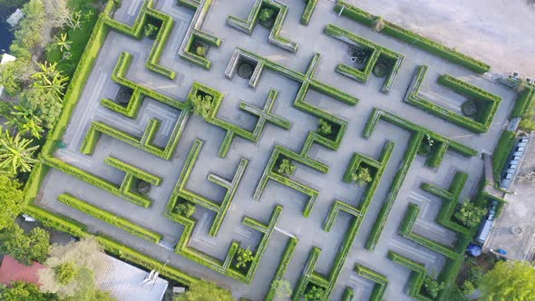 Aerial top view of green maze, The Secret Space, Ratchaburi, Thailand. Famous tourist attraction alt