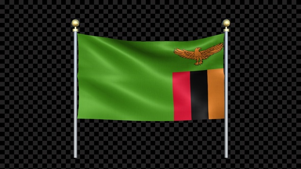 Zambia Flag Waving In Double Pole Looped alt