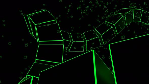 Neon colorful rotating row of cubes alt