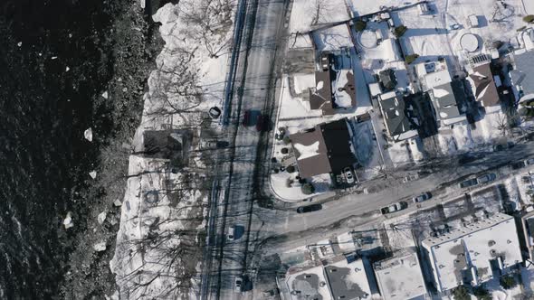 4K Winter River Brigde Icebergs Birds Eye view  sequence_002 alt