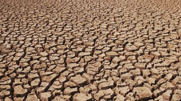 Panorama of Tiles of Dried Under the Sun During a Drought Land