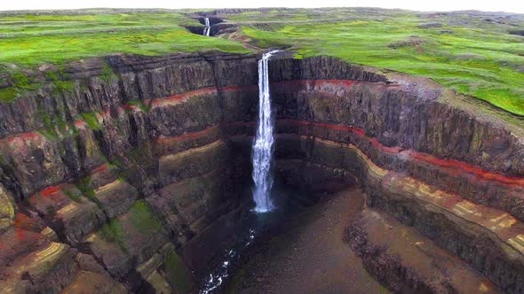 Drone Aerial Footage of The Aldeyjarfoss Waterfall in North Iceland alt