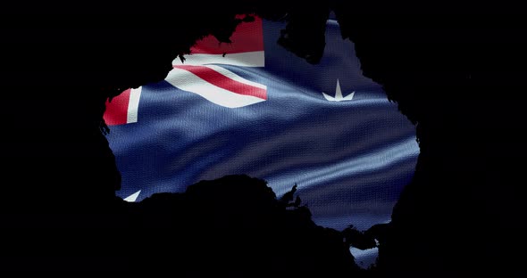 Australia national flag background with country shape outline. Alpha channel animation alt