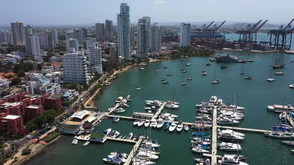 Aerial View Beautiful View of the Bay with Yachts and Modern Buildings
