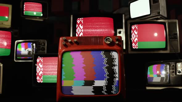 Flag of Belarus on a Retro TV Stack. alt