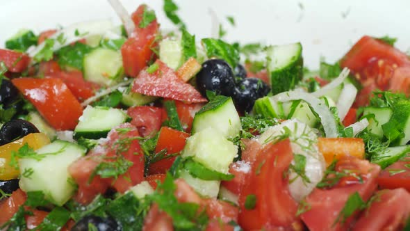 Salt Mix Salad with Fresh Red Tomato, Green Cucumber, Onions and Olives