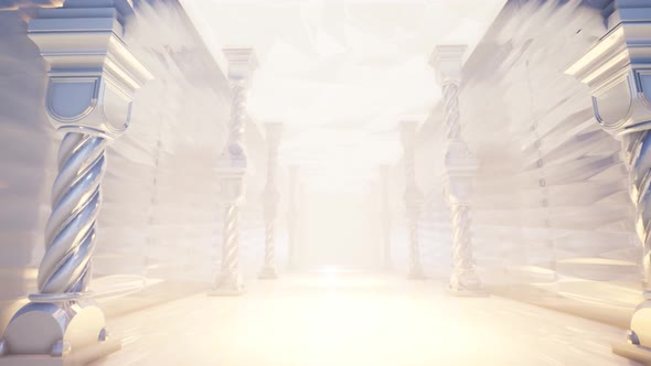 An Empty Corridor With Shiny Palace Columns And Fog In The Background 4k alt