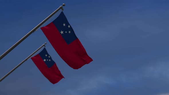 Samoa  Flags In The Blue Sky - 4K