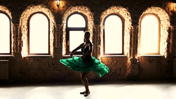 Ballerina Dancing in Studio on Window Background alt