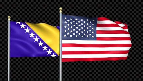 Bosnia And Herzegovina And United States Two Countries Flags Waving alt